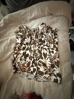 Ann Taylor Cream Camisole with Brown Botanical Print